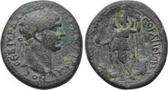 LYDIA. Gordus Julia. Trajan (98-117). Ae. Obv: AYT KAI NEP TPAIANOC CEB ΓEP ΔAKIKOC. Laureate head right. Rev: EΠI ΠOΠΛIOY ΓOPΔHNΩN. Mên standing facing, head left, wearing Phrygian cap and crescent, 