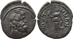 LYDIA. Saitta. Pseudo-autonomous. Ae (2nd-3rd centuries AD). Obv: Draped bust of Serapis right, wearing kalathos. Rev: CAITTHNΩN. Isis standing facing, holding sistrum and situla. SNG Copenhagen 394; 