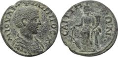 LYDIA. Saitta. Philip II (Caesar, 244-247). Ae. Obv: M IOVΛI ΦIΛIΠΠOC K. Draped and cuirassed bust right. Rev: CAITTHNΩN. Tyche standing facing, head left, holding cornucopia and rudder. BMC 71. Condi
