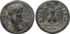 LYDIA. Thyateira. Commodus (177-192). Ae. Obv: AV KOMODOC. Laureate, draped and cuirassed bust right. Rev: ΘVΑΤ / ƐΙΡΗ / ΝΩΝ. Eagle standing facing, head left, wings spread. RPC IV online 1545. Condit