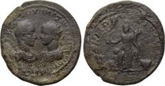 CILICIA. Flaviopolis. Maximinus Thrax, with Maximus Caesar (235-238). Ae. Obv: AVT K Γ IOV OVH MAXIMEINOC Γ I OVH MAΞIMOC K. Laureate, draped and cuirassed bust of Maximinus Thrax right vis-a-vis radi