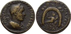 SYRIA. Coele-Syria. Damascus. Philip I the Arab (244-249). Ae. Obv: IMP C M IVL PHILIPPVS PIO FEL AVG. Radiate, draped and cuirassed bust right. Rev: COL DAMAS METRO / ΠHΓAI. River-god Chrysoroas seat
