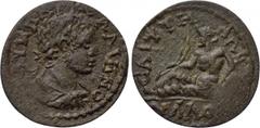 LYDIA. Saitta. Gallienus (253-268). Ae. Obv: AV K Π Λ ΓAΛΛIHNOC. Laureate, draped and cuirassed bust right. Rev: CAITTHNΩN / VΛΛOC. River god Hyllos reclining left, holding reed and resting elbow upon