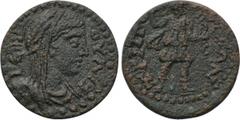 LYDIA. Tripolis. Psuedo-autonomous. Time of Trajanus Decius (249-251). Ae. Obv: IЄPA BOVΛH. Veiled and draped bust of Boule right. Rev: TPIΠOΛЄITΩN. Artemis advancing right, holding bow and drawing ar