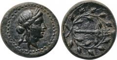 LYDIA. Sardes. Ae (2nd-1st centuries BC). Obv: Laureate head of Apollo right. Rev: ΣAPΔIA / NΩN. Club right within wreath; monogram to right. SNG Copenagen 472; BMC 18. Condition: Good very fine. Weig