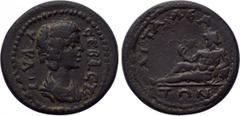 LYDIA. Attaleia. Julia Domna (193 - 211). Ae. Obv: ΙΟΥΛΙΑ CΕΒΑCΤΗ. Draped bust right. Rev: ATTAΛEATΩΝ. River god Lycos reclining left, holding reed and resting on inverted vase from which water flows.