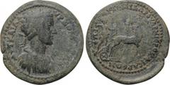 LYDIA. Hierocaesarea. Commodus (177-192). Ae/ Ail. Artemidoros, archon. Obv: ΑVΤ ΚΑΙ Λ ΑVΡΗ ΚΟΜΜΟΔΟС. Laureate, draped and cuirassed bust right. Rev: ЄΠ ΑΙ ΑΡΤЄΜΙΔΩΡΟV ΑΡΧ ΙЄΡΟΚΑΙСΑΡЄΩΝ. Artemis drivi