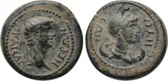 LYDIA. Nysa. Nero (54-68). Ae. Obv: KAICAP NEPΩN. Bare head of Nero right. Rev: NYCAЄΩN. Draped bust of Mên right, wearing Phrygian cap. RPC I 2669; SNG Copenhagen 312. Condition: Good very fine. Weig