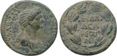 LYDIA. Philadelphia. Domitia (Augusta, 82-96). Ae. Obv: ΔOMITIA AYΓΟΥCΤΑ. Draped bust right. Rev: ΦΙΛΑ / ΔΕΛ / ΦЄω / Ν. Legend in four lines within wreath. RPC II 1340; SNG von Aulock 3075; SNG Copenh