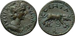 MYSIA. Parium. Julia Paula (Augusta, 219-220). Ae. Obv: IVLIA PAVLA AVG. Draped bust right, wearing stephane. Rev: C G I H PA / R. Lupa Romana standing right, head left, suckling the twins Romulus and