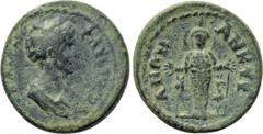 PHRYGIA. Ankyra. Faustina I (Augusta, 138-140/1). Ae. Obv: ΦΑΥСΤЄΙΝΑ СЄΒΑСΤΗ. Draped bust right. Rev: ΑΝΚVΡΑΝΩΝ. Facing statue of Artemis Ephesia; stag to left and right. RPC IV online 1732; SNG Copen
