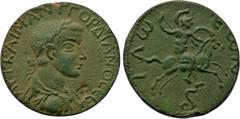 LYCIA. Tlos. Gordian III (238-244). Ae. Obv: AYT KAI M ANT ΓOPΔIANOC CЄ. Laureate, draped, and cuirassed bust right. Rev: TΛωЄωN. Warrior on horse galloping right, preparing to hurl spear; below, serp