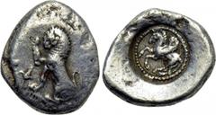 DYNASTS OF LYCIA. Uncertain Dynast (Circa 490/80-440/30 BC). 1/3 Stater. Obv: Lion crouching left, raising forepaw; uncertain object to left.. Rev: Pegasos rearing left within pelleted circular border