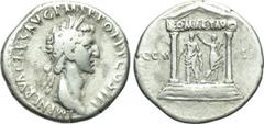 NERVA (96-98). Cistophorus. Uncertain mint in Asia Minor. Obv: IMP NERVA CAES AVG P M TR POT P P COS III. Laureate head right. Rev: COM - ASI / ROMA ET AVG. Distyle temple of Roma and Augustus, contai