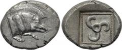 DYNASTS OF LYCIA. Uncertain dynast (Circa 520-480 BC). Stater. Obv: Forepart of boar right. Rev: Triskeles within incuse square. SNG von Aulock 2057. Condition: Good very fine. Weight: 7.79 g. Diamete