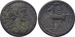 LYDIA. Philadelphia. Caracalla (198-217). Ae. Ioulianos, strategos. Obv: AVT K M AVP ANTΩNЄINOC. Laureate, draped and cuirassed bust right. Rev: ЄΠI CTPA IOVΛIANOV A ΠOΛ ΦIΛΑΔЄΛΦЄΩN. Horse prancing le