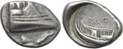 LYCIA. Phaselis. Tetrobol (Circa 500-440 BC). Obv: Prow of galley right; uncertain control below. Rev: ΦΑΣ (retrograde). Stern of galley left. Control: Above, Nike flying left, holding wreath. Cf. Hei