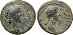 LYDIA. Thyatira. Nero with Agrippina II (54-68). Ae. Obv: NЄPΩN KΛAVΔIOC KAICAP CЄBACTOC. Bare head of Nero right. Rev: ΑΓΡΙΠΠΙΝΑΝ / CЄΒΑCΤΗΝ ΘVΑΤΙΡΗΝΟΙ. Draped bust of Agrippina right. RPC I - (thoug