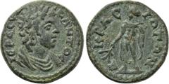 LYDIA. Acrasus. Pseudo-autonomous. Time of Severus Alexander (222-235). Ae. Obv: IЄPA CVNKΛHTOC. Draped youthful bust of the Senate right. Rev: AKPACIΩTΩN. Apollo standing left, holding laurel branch.