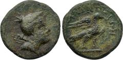 LYDIA. Aninetus. Ae (2nd-1st centuries BC). Obv: Head of Artemis right, with bow and quiver over shoulder. Rev: ANINHΣIΩN. Eagle standing right, with wings spread. SNG von Aulock -; SNG Copenhagen -; 