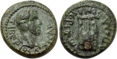 LYDIA. Apollonoshieron. Tiberius (14-37). Ae. Obv: TIBЄPIOC KAICAP. Laureate head right. Rev: AΠOΛΛωNIЄPITωN. Lyre. RPC I 3044; SNG von Aulock 2906; SNG Copenhagen -; BMC -; Weber 6782. Condition: Ver