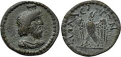 LYDIA. Attalea. Pseudo-autonomous. Possibly time of Commodus to Severus Alexander (177-235). Ae. Obv: Draped bust of Serapis right, wearing calathus. Rev: ATTAΛЄATΩN. Eagle standing left, head right, 