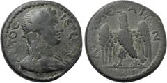 LYDIA. Attalea. Pseudo-autonomous. Possibly time of Commodus to Severus Alexander (177-235). Ae. Obv: IЄP CVNKΛHTOC. Draped youthful bust of the Senate (or Dionysos?) right, wearing ivy wreath. Rev: A