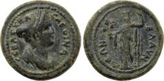 LYDIA. Blaundus. Sabina (Augusta, 128-136/7). Ae. Obv: CABЄINA CЄBACTH. Draped bust right. Rev: BΛAVNΔЄΩN. Demeter standing left, holding sceptre, grain ears and poppies. RPC III 2450; SNG von Aulock 