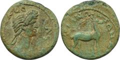 LYDIA. Cilbiani Superiores. Domitia (Augusta, 82-96). Ae. Obv: ΔOMITIA CЄBACTH. Draped bust right. Rev: ΚΙΛΒΙΑΝΩΝ ΤΩΝ ΑΝΩ. Stag standing right. RPC II 1063.5 (this coin cited); SNG von Aulock 2989; SN
