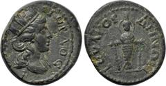 LYDIA. Gordus-Julia. Pseudo-autonomous. Time of the Antonines (138-192). Ae. Obv: IOVΛIA ΓOPΔOC. Turreted and draped bust of Tyche right. Rev: IOVΛ ΓOPΔHNΩN. Facing state of Artemis Ephesia. RPC IV on