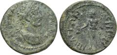 LYDIA. Hermocapelia. Hadrian (117-138). Ae. Obv: ΑVΤΟ ΤΡΑΙA ΑΔΡΙΑΝΟΝ. Laureate head right. Rev: ЄPMOKAΠHΛITΩN. Hermes standing left, holding purse and caduceus. RPC III 1874.1 = Gorny & Mosch 176, lot