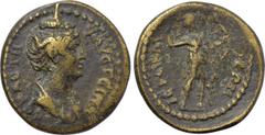 LYDIA. Hierocaesarea. Faustina I (Augusta, 138-140/1). Ae. Obv: ΦΑVСΤЄΙΝΑ СЄΒΑСΤΗ. Draped bust right. Rev: IЄPOKAICAPЄΩN. Artemis standing right, drawing bow; behind, stag standing right. RPC IV onlin
