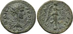 LYDIA. Hierocaesarea. Commodus (Caesar, 166-177). Ae. Obv: KAICAP KOMOΔOC. Bareheaded and draped bust right. Rev: IEPOKAICAPEΩN. Nike advancing right on globe, holding wreath and palm frond. RPC IV on