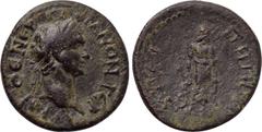LYDIA. Hypaepa. Trajan (98-117). Ae. Obv: [...] ΘЄ NЄP TPAIANON ΓЄP. Laureate head right. Rev: YΠAIΠHNΩN. Asklepios standing facing, head left, leaning upon serpent-entwined staff. Cf. RPC III 2019; S