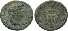 LYDIA. Maeonia. Nero (54-68). Ae. Ti. Kl. Menekrates, magistrate. Obv: ΝΕΡΩΝ ΚΑΙΣΑΡ. Laureate head right. Rev: ΜΑΙΟΝΩΝ ЄΠ ΤΙ ΚΛ ΜΕΝΕΚΡΑΤΟVΣ. Facing statue, with supports. RPC I 3013; SNG von Aulock -;
