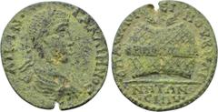 LYDIA. Magnesia ad Sipylum. Gallienus (253-268). Ae. Aur. Longeinos II. Obv: ΛΙIKIN ΓAΛΛIHNOC. Laureate, draped and cuirassed bust right. Rev: ЄΠ AVP ΛOΓΓЄINOV B MAΓ / NHTΩN CIΠV. Prize crown, contain