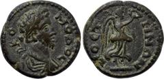 LYDIA. Mostene. Commodus (177-192). Ae. Obv: KOMOΔOC. Laureate, draped and cuirassed bust right. Rev: MOCTHNΩN. Nike flying right, holding wreath and palm frond. RPC IV 1341.2 (this coin cited); SNG v