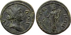 LYDIA. Mostene. Pseudo-autonomous (3rd century). Ae. Obv: ΛVΔΩN. Turreted and draped bust of Tyche right. Rev: MOCTHNΩN. Tyche standing left, holding rudder and cornucopia. SNG von Aulock -; SNG Copen