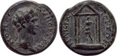 LYDIA. Nacrasa. Trajan (98-117). Ae. Obv: AV NЄP TPAIANON CЄ. Laureate head right. Rev: NAKPACITΩN. Tetrastyle temple, with annulet in pediment and containing Artemis standing left, holding bow and dr
