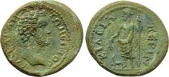 LYDIA. Nicaea Cilbianorum (Cilbiani Inferiores). Antoninus Pius (138-161). Ae. Obv: T AI KAI ANTΩNЄINOC. Bare head right. Rev: KIΛBIA ΠЄPI N. Dionysos standing left, holding thyrsus and grape bunch; t