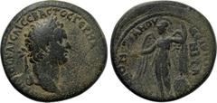 LYDIA. Nysa. Domitian (81-96). Ae. Obv: ΔOMITIANOC KAICAP CЄBACTOC ΓЄPMANIKOC. Laureate head right, wearing aegis. Rev: NЄIKH AYTOKPATOPOC ΔOMITIANOY NYCAЄΩN. Winged figure standing left, holding pate