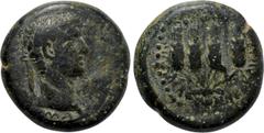 LYDIA. Philadelphia (as Neocaesarea). Claudius (41-54). Ae. Maros, magistrate. Obv: T KΛAVΔIOC ΓЄPMANIKOC KAICAP. Laureate head right. Rev: ΦΙΛΑΔЄΛΦЄωΝ NЄOKAICAPЄωN MAPOC. Four grain ears bundled toge