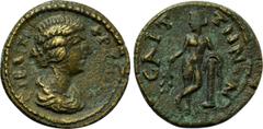 LYDIA. Saitta. Crispina (Augusta, 178-182). Ae. Obv: KPICΠINA CЄBACTH. Draped bust right. Rev: CAITTHNΩN. Apollo standing left, with legs crossed, holding branch and leaning upon column to right. RPC 