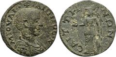 LYDIA. Saitta. Philip II (Caesar, 244-247). Ae. Obv: M IOVΛI ΦΙΛΙΠΠOC K. Bareheaded, draped and cuirassed bust right. Rev: CAITTHNΩN. Athena standing left, holding patera and resting hand upon shield;