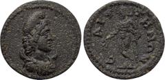 LYDIA. Saitta. Pseudo-autonomous (3rd century). Ae. Obv: Draped bust of Mên Aziottenos right, wearing Phrygian cap and with crescent on shoulders. Rev: CAITTHNΩN. Apollo standing left, with legs cross