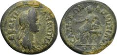 LYDIA. Sala (as Domitianopolis Sala). Domitia (Augusta, 82-96). Ae. Obv: ΔOMITIA CEBACTH. Draped bust right. Rev: CAΛHNΩN ΔOMITIANOΠO. Kybele seated left on throne, holding patera and resting elbow up