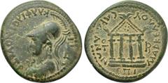 LYDIA. Sardes. Pseudo-autonomous. Time of Vespasian (69-79). Ae. Markellos, magistrate for the second time, and Ti. Kl. Phileinos, strategos. Obv: ЄΠΙ ΤΙ ΚΛΑ ΦΙΛЄΙΝΟV CΤΡ. Helmeted and draped bust of 