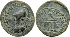 LYDIA. Sardes. Pseudo-autonomous. Time of Vespasian (69-79). Ae. Markellos, magistrate for the second time, and Ti. Kl. Phileinos, strategos. Obv: ЄΠΙ ΤΙ ΚΛΑ ΦΙΛЄΙΝΟV CΤΡA. Helmeted and draped bust of