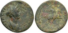 LYDIA. Sardes. Marciana (Died 112/4). Ae. Obv: MAPKIA CЄBACTH. Draped bust right. Rev: CAPΔIANΩN ΠЄΛOΨ. Pelops riding horse right, holding whip. RPC III 2398; SNG von Aulock -; SNG Copenhagen -; BMC 1