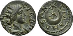 LYDIA. Silandus. Pseudo-autonomous. Time of the Severans (193-235). Ae. Obv: CIΛANΔOC. Turreted and draped bust of Tyche right. Rev: CIΛANΔЄΩN. Star within crescent; another star above. SNG von Aulock